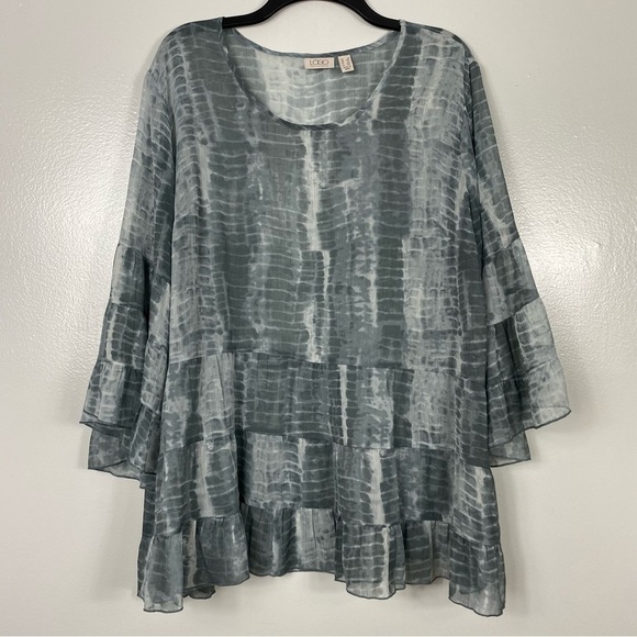 Logo Lori Goldstein printed chiffon peplum blouse - Picture 1 of 7